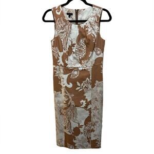 Talbots Brown Floral Sleeveless Sheath Dress Size 2